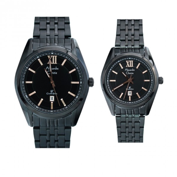 Alexandre Christie AC 8501 Full Black Rosegold Tick Couple